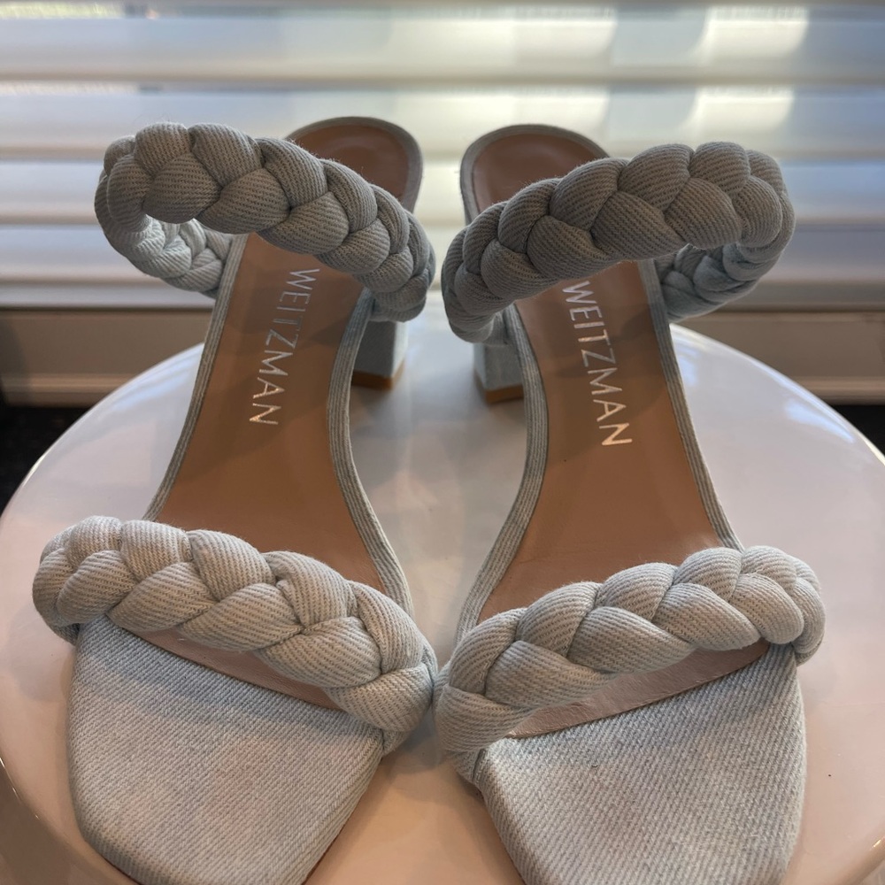 Stuart Weitzman Light Blue Braided Sandals